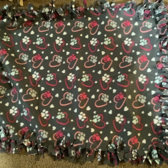 Handmade fleece tie blanket - Dog Pawprints